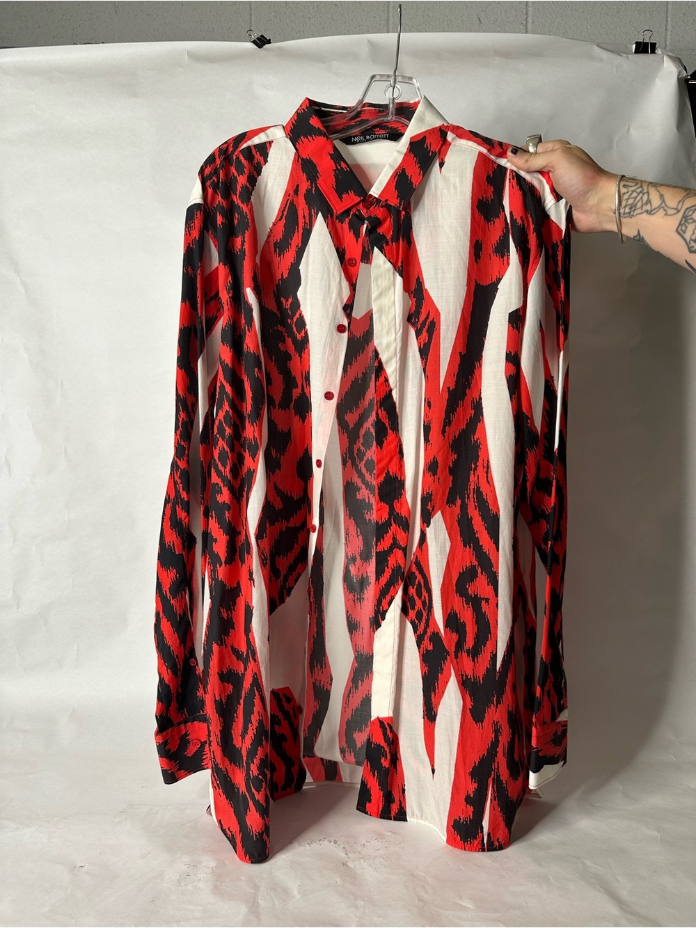 Neil Barrett Red, Black & White Graphic Button-Up Shirt